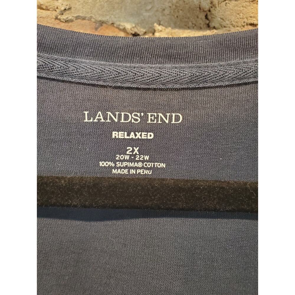 Lands End Womens T Shirt 2X Navy Blue Supima Cotton Relaxed Fit V Neck - Picture 3 of 3